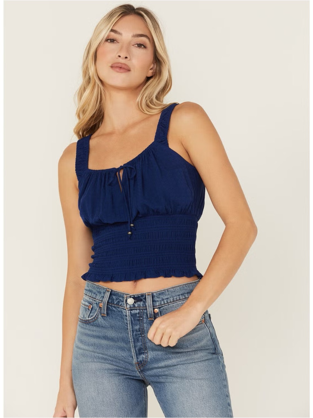Shyanne Navy Smocked Tank Camisole